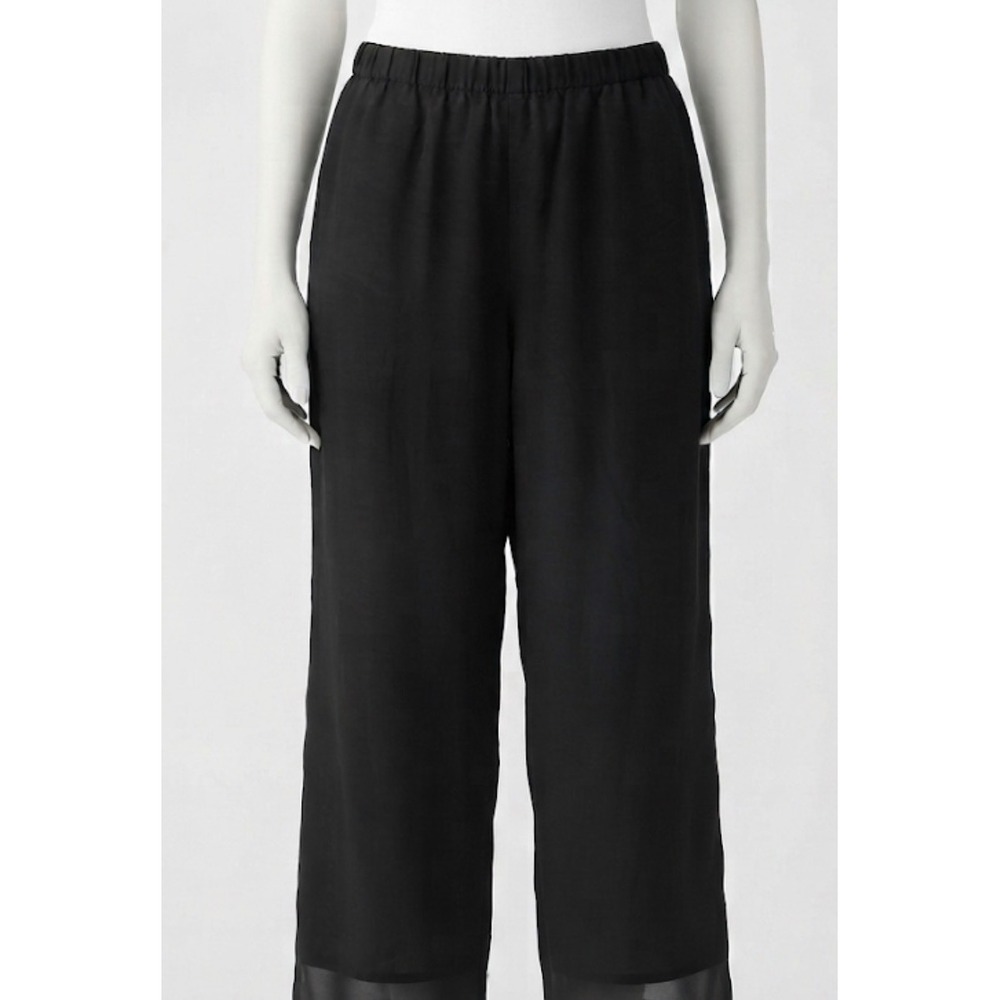 Marian Clayden Obiko‎ Bergdorf Goodman Black Silk Wide Leg Sheer Overlay Pants